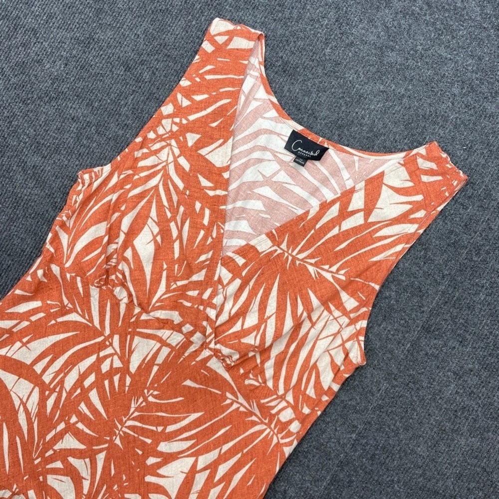 Connected Apparel Faux Wrap Dress Womens 14 Rust Orange Palm Leaf Boho Midi